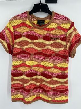 Coogi Australia Womens Vintage 3D Knit Multi Colored Short Sleeve Sweater Sz 12